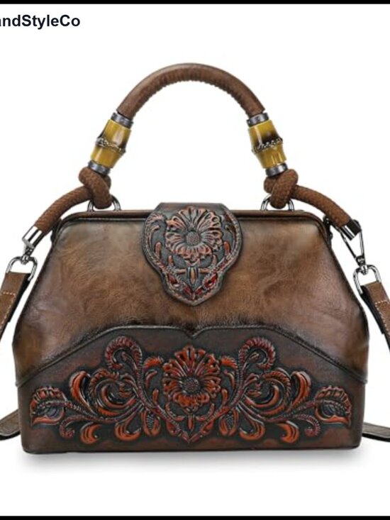 Handbags - Vegan Leather Satchel Crossbody Bag Embossed Top Handle Medium Tote